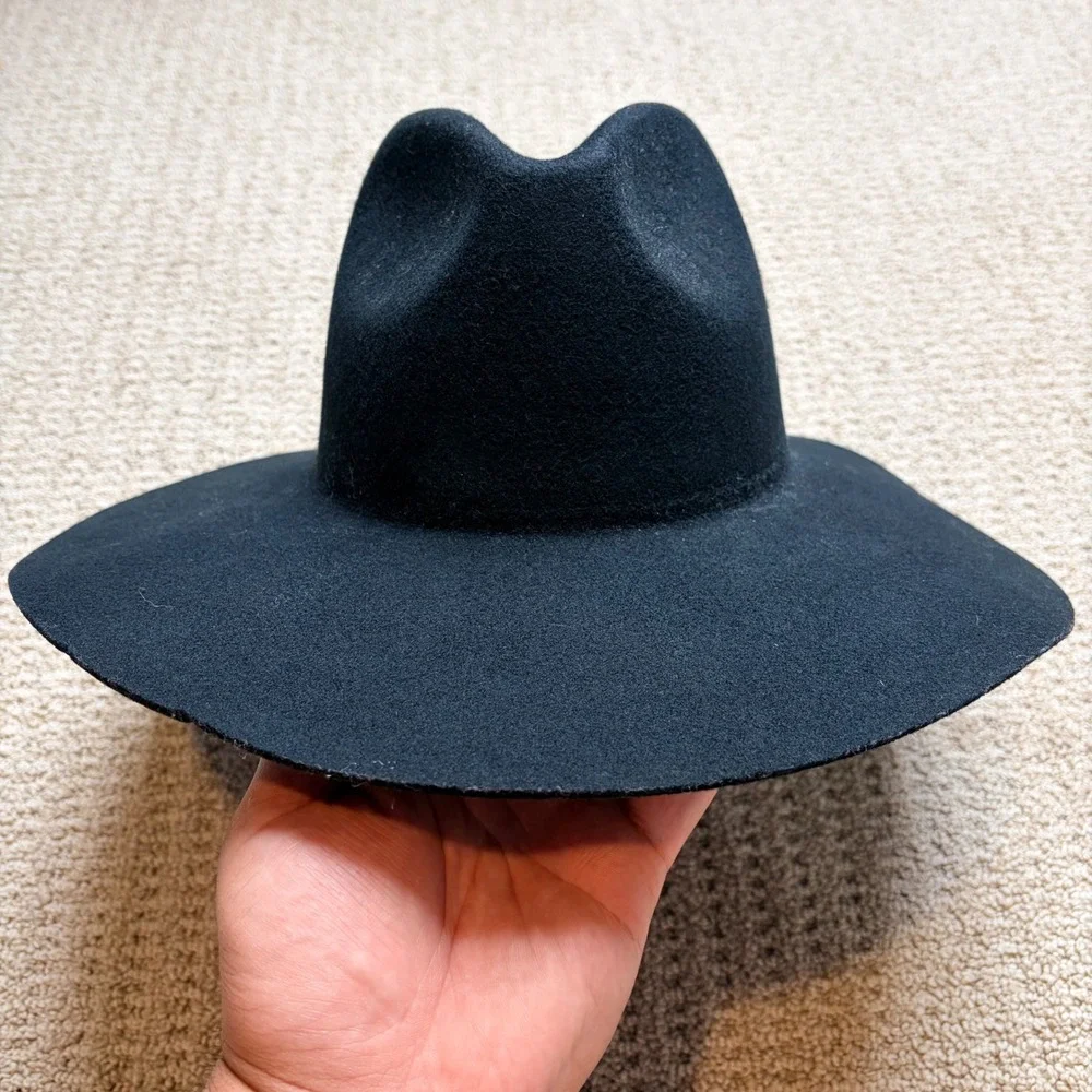 Gigi Pip Black 100% Australian Wool Wide Brim Fedora Hat 57 S/M